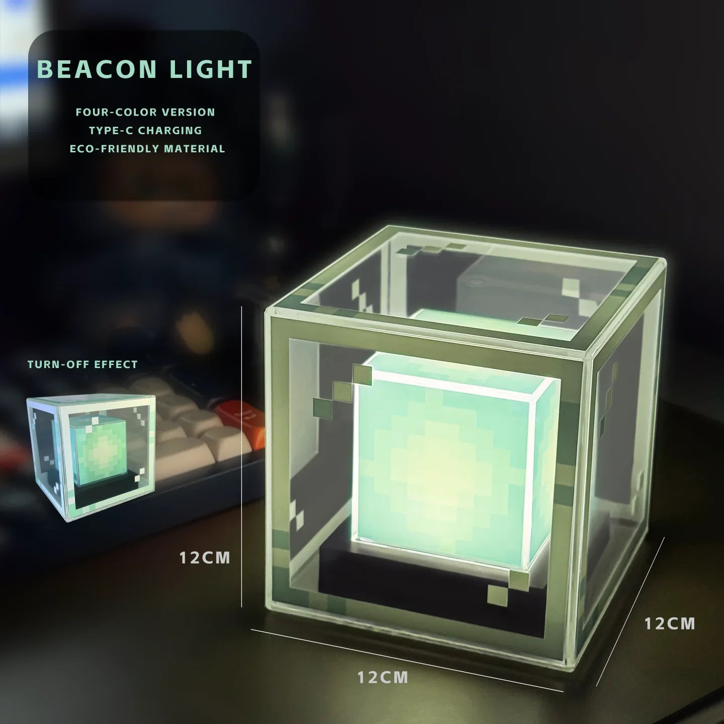 Pixel-Style Beacon Lamp Desktop Night Light Glowing Computer Atmosphere Game Ornament Gift Rechargeable Decorative Illumination