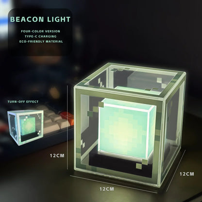 Pixel-Style Beacon Lamp Desktop Night Light Glowing Computer Atmosphere Game Ornament Gift Rechargeable Decorative Illumination