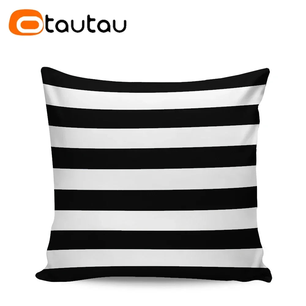 OTAUTAU Outdoor Sofa Cushion Cover Without Filler Swim Pool Beach Throw Pillowcase Soft Waterproof Stripe Oxford Pillow KD021