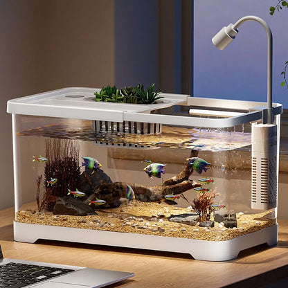 Fish tank household aquarium living room desktop ecological circulation tank filter oxygenation integrated tank with cover
