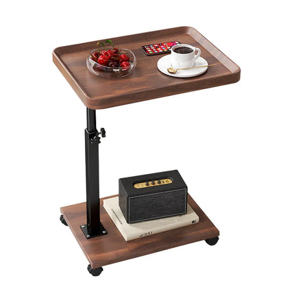 Adjustable C Table With Wheels, 360° Swivel Tv Tray & Storage For Couch, Bed, Living Room, Mobile Locking Snack Table