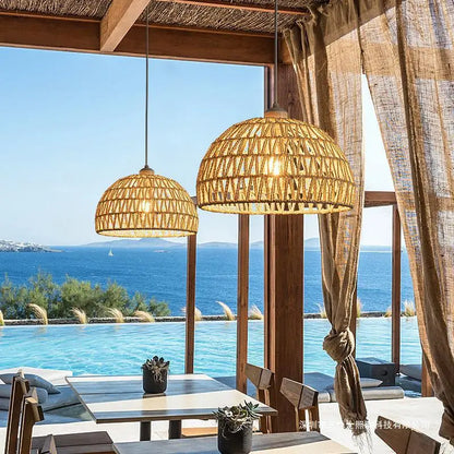 Newest hemp rope woven pendant lamp pastoral restaurant tea room inn bar bedroom rattan indoor chandelier lighting  AC95-260V