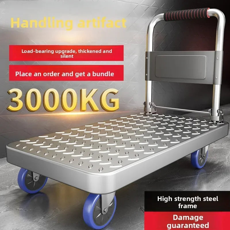 Steel plate pulling trolley trolley trolley handling thickened foldable portable silent trailer pulling flat truck
