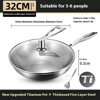 Kengqiang Pure Titanium Frying Pan Uncoated Non Stick Pan Fish Scale Hammer Pattern Titanium Alloy Wok Kitchen Custom Cookwares