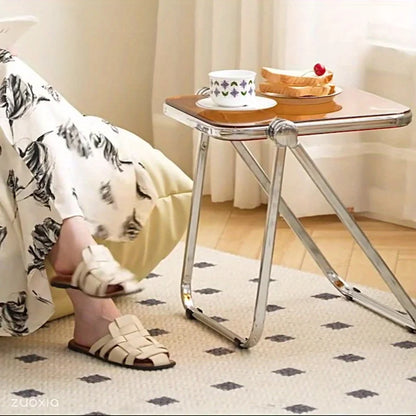 Chic Transparent Folding Side Table - Modern Coffee Table with Metal Frame, Ideal for Living Room Bedroom & Compact Storage