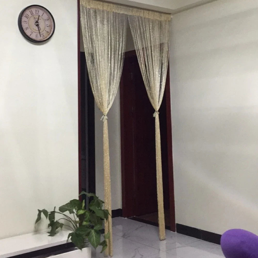 Glitter Door String Curtain Room Divider Blind Silver Ribbon Shiny Tassel Flash Line Curtain for Wedding Party Window Decoration