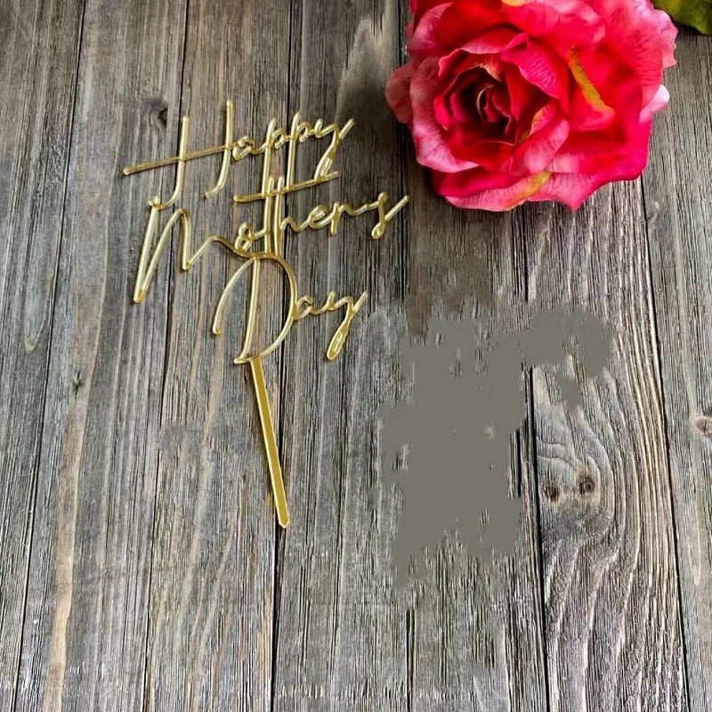 Happy Mothers Day birthday Cake Topper Gold Simple design Acrylic MOM Party Cake Toppers Mother's Day Gifts Dessert Decoration