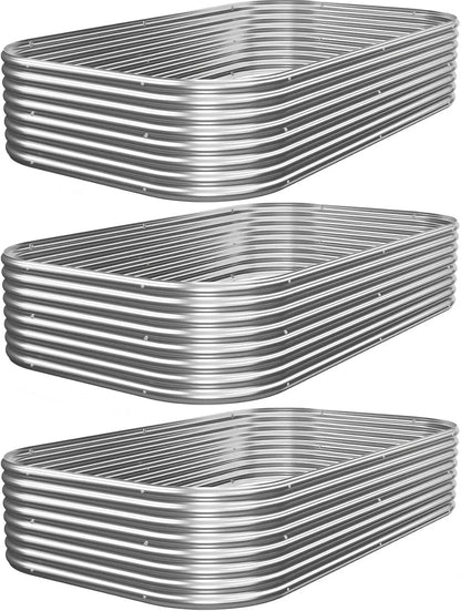 3-Piece Galvanized Steel Raised Garden Bed, Outdoor Metal Planter Box for Vegetables and Flowers, 3x2ft Size