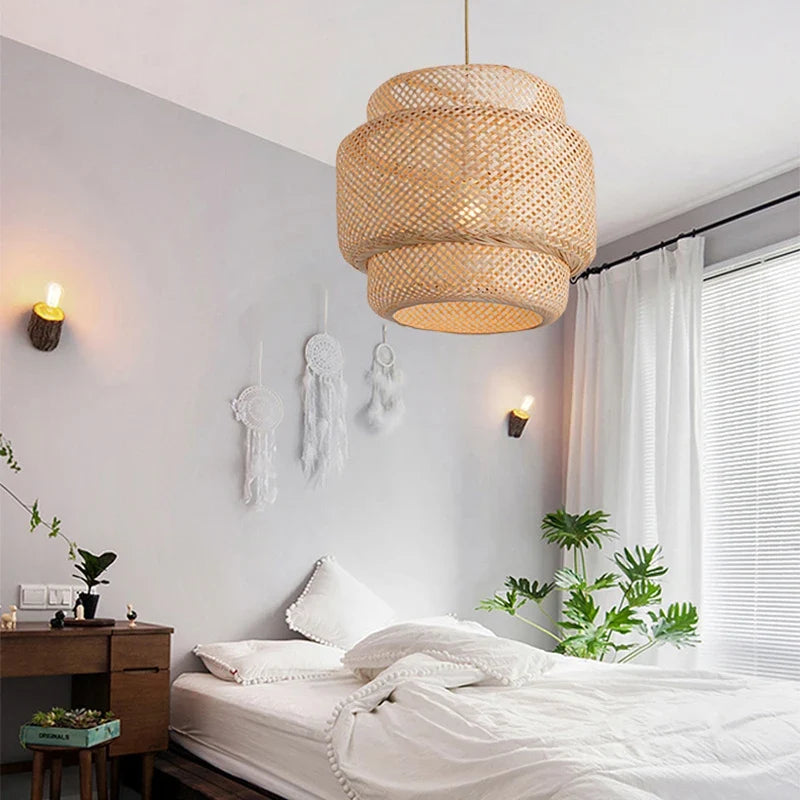 Modern 30cm E27  Bamboo Pendant Light Hand Woven Bamboo Art Chandelier Dining Room Lantern Chandelier Bedroom Dining Room Lamp