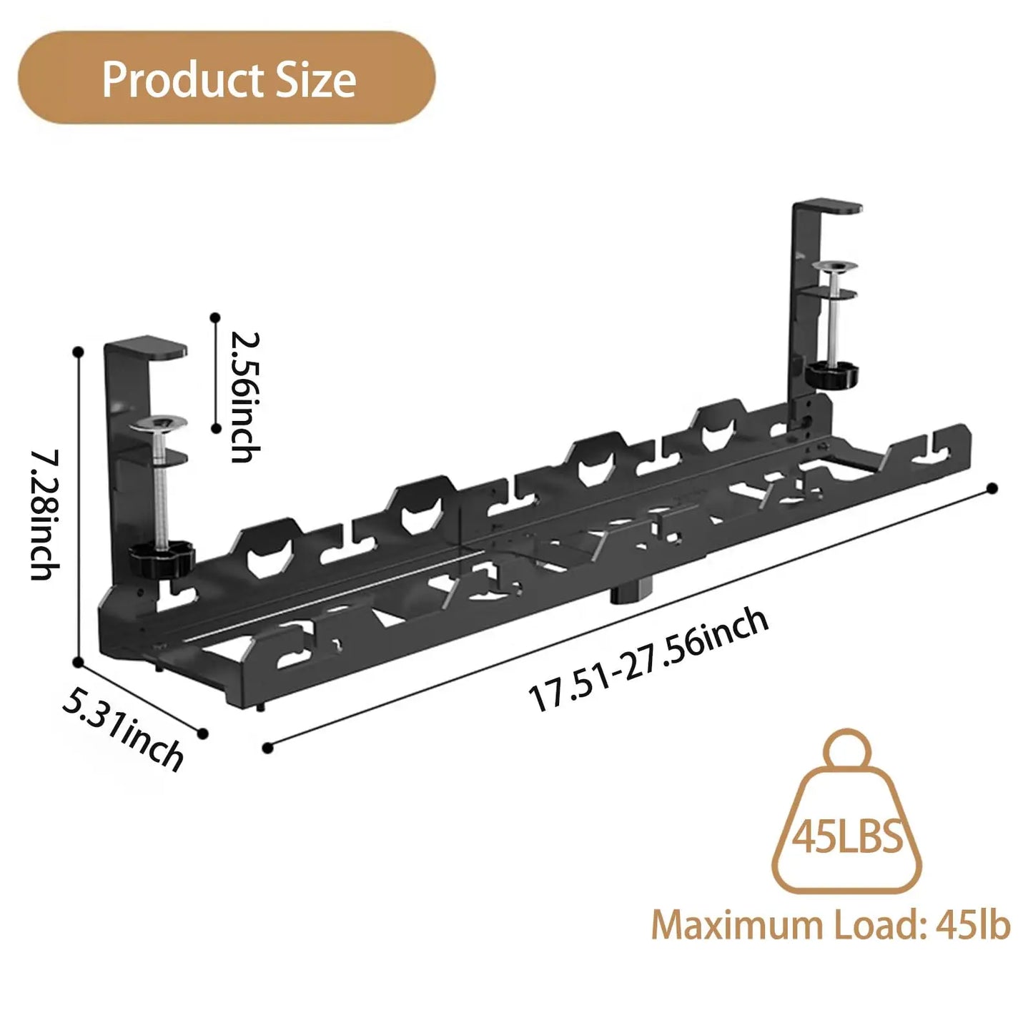 No Drilling Extendable Under Desk Cable Management Metal Cable Tray Under Desk With Clamp Retractable Power Strip Cord Holder