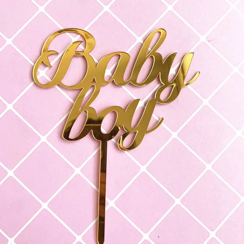 New Acrylic Kids Happy Birthday Cake Toppers Gold Boy or Girl Birthday Party Cake Topper for Baby Shower Gift Dessert Decoration