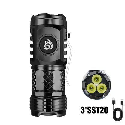 Super Bright Mini 3LED Flashlight With Pen Clip And Tail Magnet,Builtin Battery USB Charge Outdoor Portable Torch Emergency Lamp