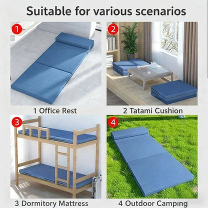 Foldable floor mattress, portable nap mat, travel couch mat, memory sponge mat, portable sleeping mat for lunch break and travel