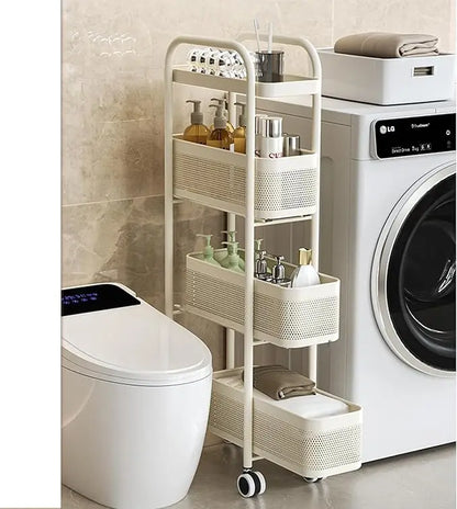 Slim Storage Cart with Track Pull,Bathroom Storage Organizer Rolling Utility Cart, for Office Bathroom Kitchen Laundry Room