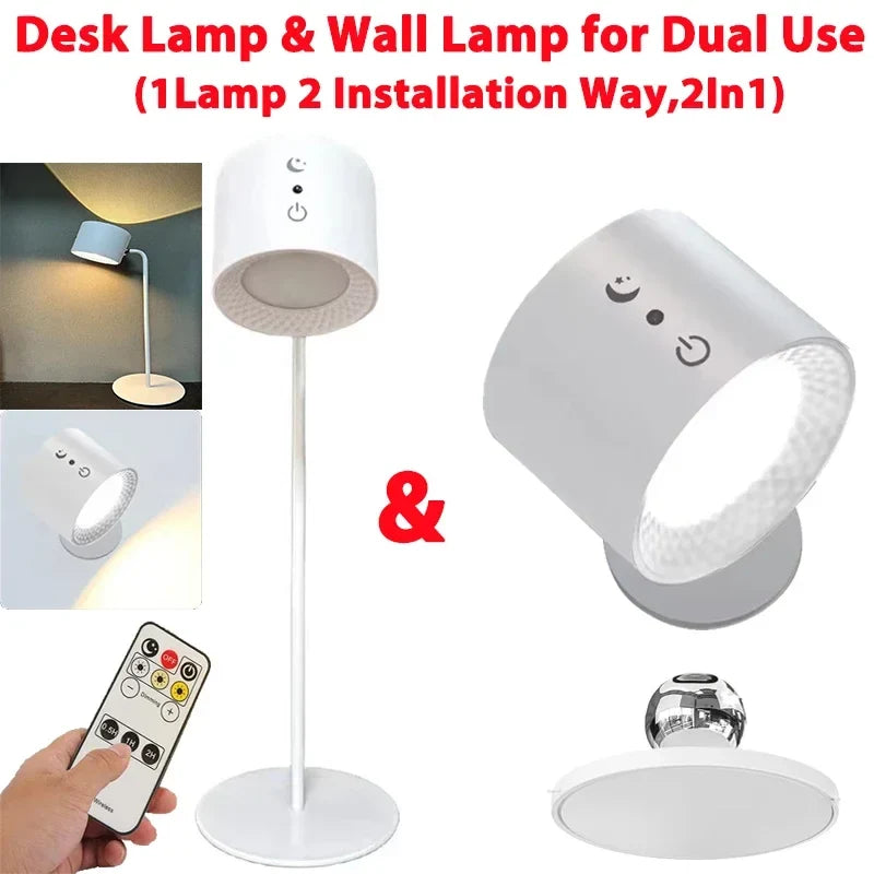 Led Double Head Wall Lamp Touch Control Remote 360 Rotatable USB Recharge Wireless Portable Night Light For Bedroom Reading Lamp