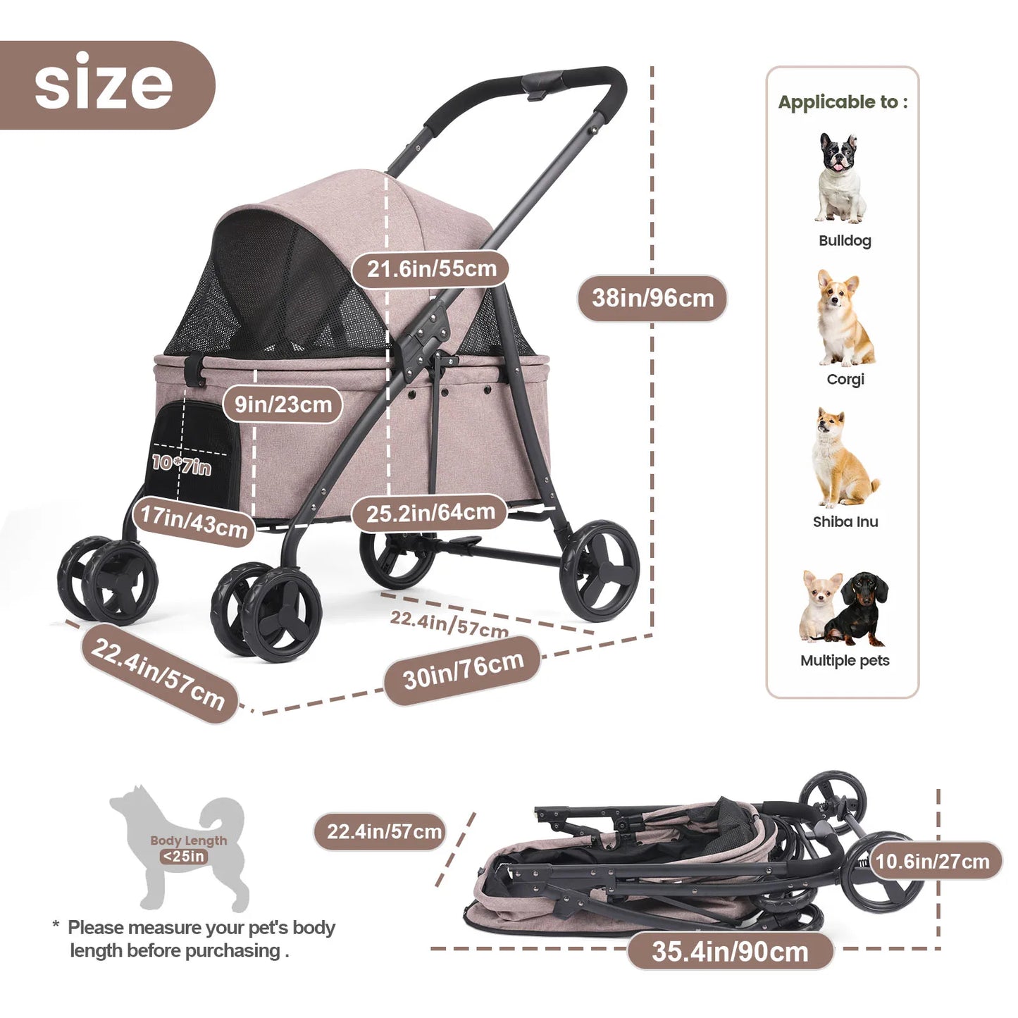 Foldable Dog Stroller Portable Dog Buggy 4 Wheel Pet Stroller Pushchair Travel Carriage Stroller Cart with Fashion  bag