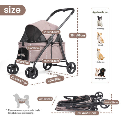 Foldable Dog Stroller Portable Dog Buggy 4 Wheel Pet Stroller Pushchair Travel Carriage Stroller Cart with Fashion  bag