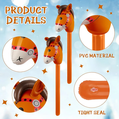 3PCS Inflatable Horsehead Stick, Cute Brown Horsehead Stick, Suitable For Cowboy Themed Birthday Party Decoration