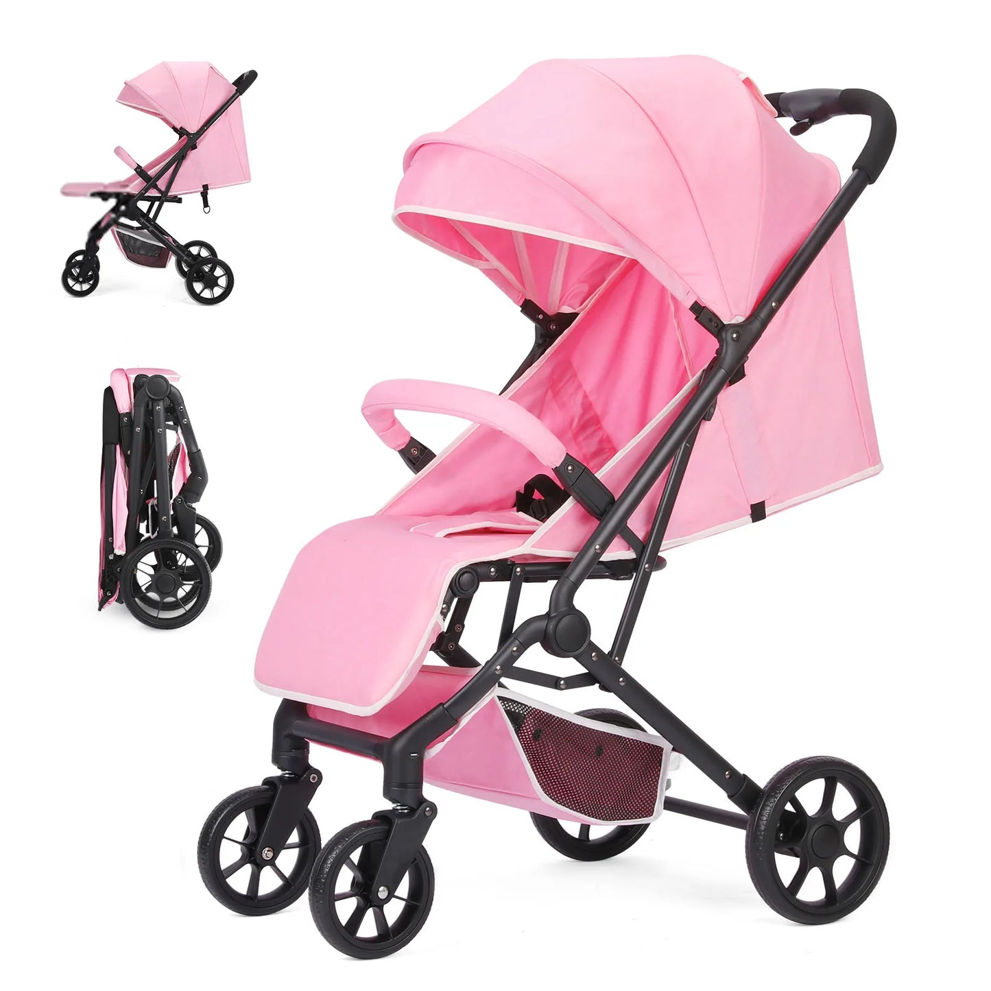 Lightweight Stroller, One-Hand Fold Compact Travel Stroller with 4-Wheel Suspension, Adjustable Recline & Canopy