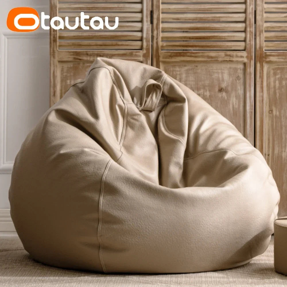 OTAUTAU 4ft Big Faux Leather Bean Bag Cover Without Filler Outdoor Beanbag Chaise Lounger Pouf Salon Game Movie Sac Puff DD004