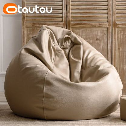 OTAUTAU 4ft Big Faux Leather Bean Bag Cover Without Filler Outdoor Beanbag Chaise Lounger Pouf Salon Game Movie Sac Puff DD004