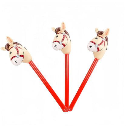 3PCS Inflatable Horsehead Stick, Cute Brown Horsehead Stick, Suitable For Cowboy Themed Birthday Party Decoration