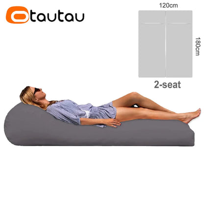 OTAUTAU 2-seat Outdoor Bean Bag Pouf Cover No Filler Waterproof Beach Garden Camp Chaise Lounge Sofa Bed Swimming Pool Puff Sac