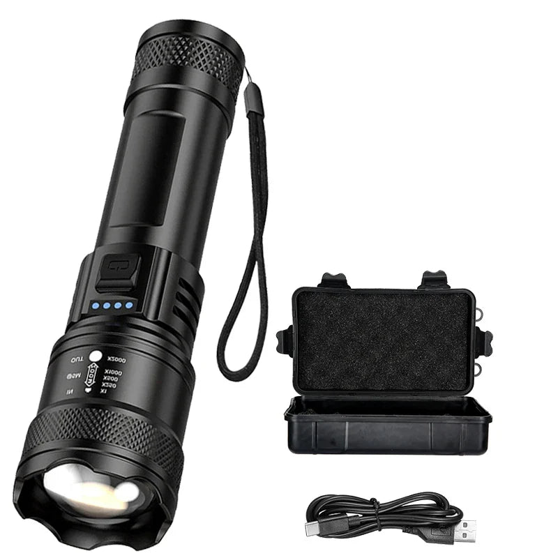 Super Bright Flashlight USB Rechargeable LED Long Range Tactical Torch Outdoor Waterproof Emergency Camping Fishing Lantern