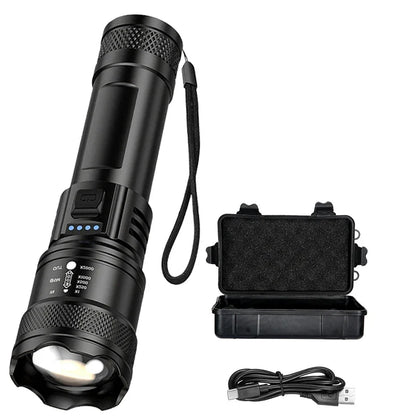 Super Bright Flashlight USB Rechargeable LED Long Range Tactical Torch Outdoor Waterproof Emergency Camping Fishing Lantern