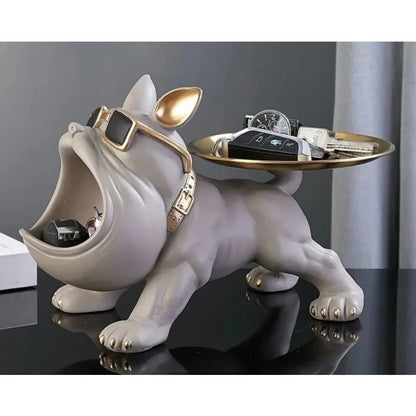Black Bulldog Storage Decoration Set 1 piece - Stylish resin statue with gold rimmed glasses and dial - Perfect for home