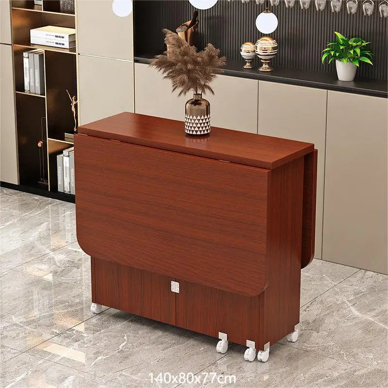 Folding dining table household multifunctional belt wheel movable rectangular restaurant dormitory dining table