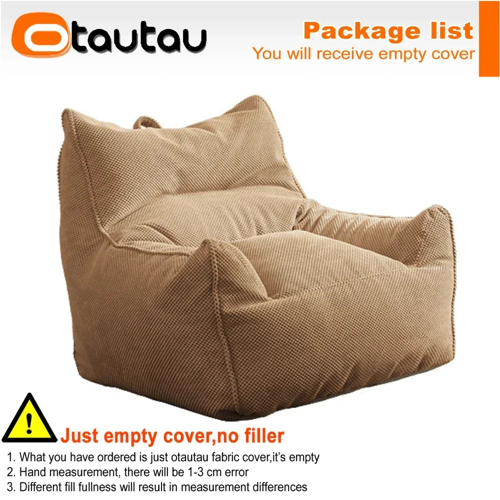 OTAUTAU Soft Waffle 1-2 Seat Bean Bag Couch Cover Set Without Filler Beanbag Armchair Lazy Sofa Bed Lounger Ottoman Stool SF182