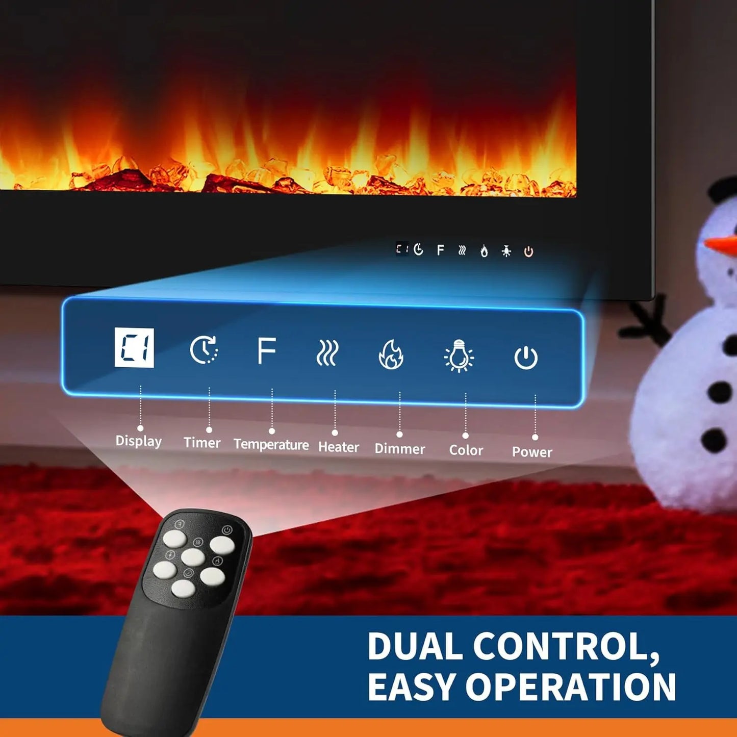 50Inch Electric Fireplace Inserts Ultra Narrow Frame Wall Mounted Fireplaces with 3 Heating Modes 12 Flame Colors Remote Control