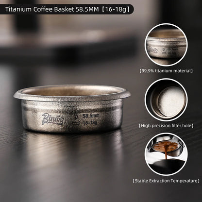 Bincoo Titanium Precision Portafilter Basket 58.5mm Professional Espresso Extraction Tool for Even Coffee Grounds Distribution