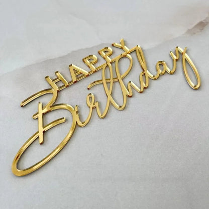 Ins Simple Style Happy Birthday Cake Topper Gold silver Acrylic Kids Party Gift Cupcake Toppers Baby Shower Dessert Decoration