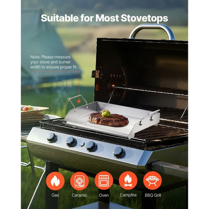 Stainless Steel Griddle 18x16 inch Universal Flat Top Rectangular Plate Gas Grill Griddle for BBQ Teppanyaki Portable Family Co