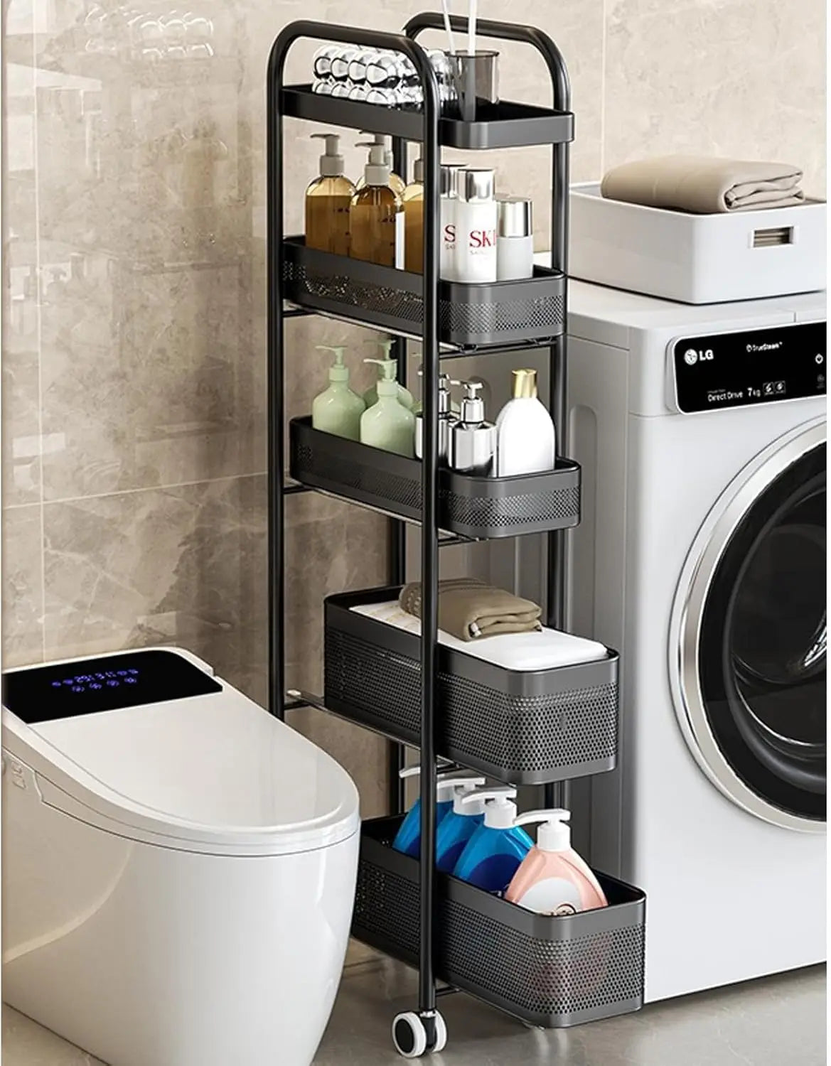 Slim Storage Cart with Track Pull,Bathroom Storage Organizer Rolling Utility Cart, for Office Bathroom Kitchen Laundry Room