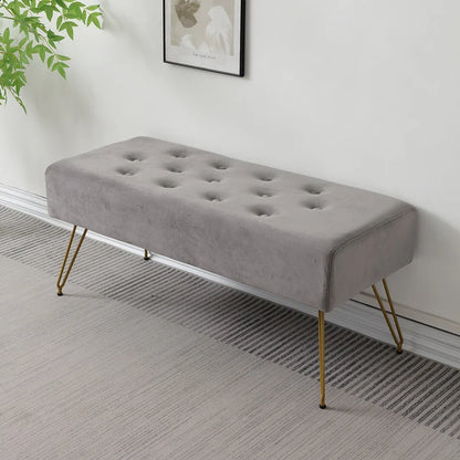 Modern Tufted Velvet Entryway Bench - Upholstered Long Shoe Bench with Gold Metal Legs for Hallway Bedroom End of Bed