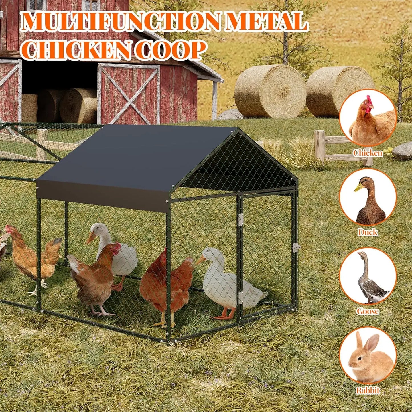 Heavy Duty Large Metal Chicken Coop 120"x40"x40" Walk-in Poultry Cage with Lockable Door Outdoor Backyard Chicken Run Playpen