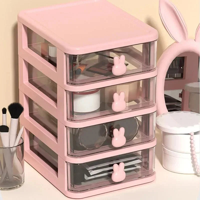 2-5 Layers Clear Stacking Drawer Organizer Multi-Tier PP Storage Box Cartoon for Office/Beauty Products, Modular Desktop System