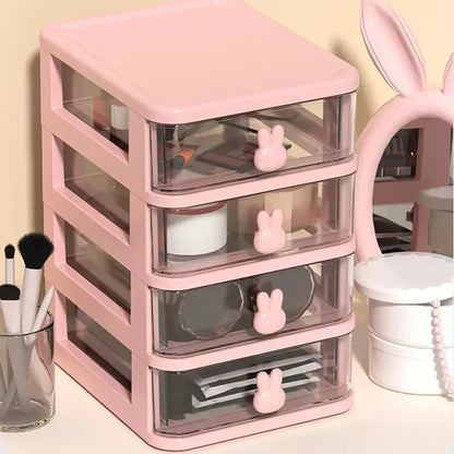 2-5 Layers Clear Stacking Drawer Organizer Multi-Tier PP Storage Box Cartoon for Office/Beauty Products, Modular Desktop System