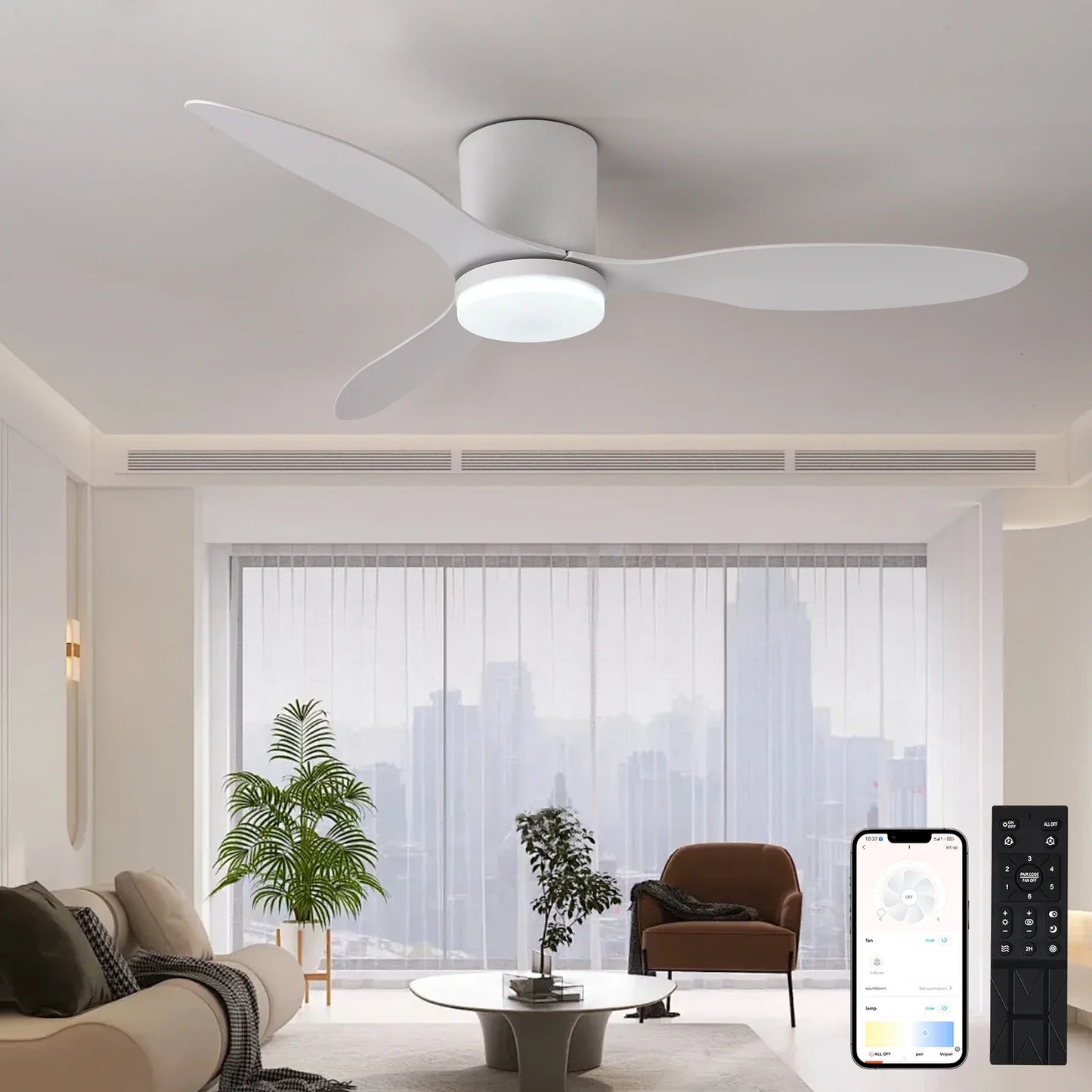 Modern Silent Led Ceiling Fan Lights DC Motor 6 Speeds Timing Fans Loft Remote Control Fan With Lights Bedroom Dining Room