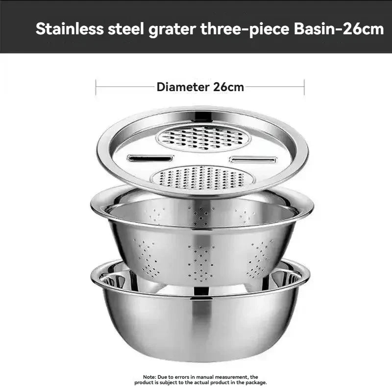 3PCS/1Set Vegetable Slicer, Stainless Steel Slicer, Potato Slicer, Vegetable Washing Basin, Drain Basket, Multifunctional