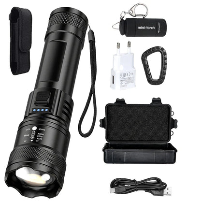 Super Bright Flashlight USB Rechargeable LED Long Range Tactical Torch Outdoor Waterproof Emergency Camping Fishing Lantern