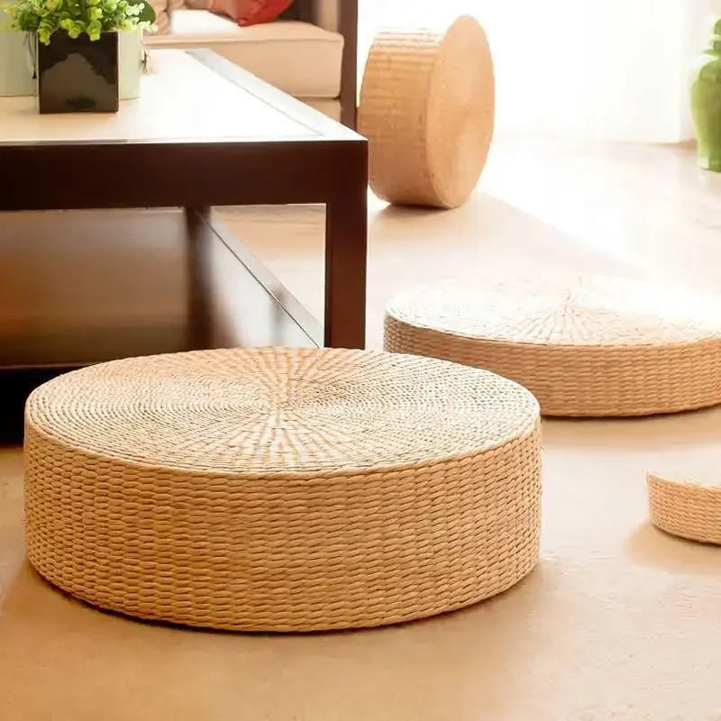 Hot Handmade Woven Natural Straw Round Pouf Tatami Cushion Floor Japanese Style Cushion Home Textile