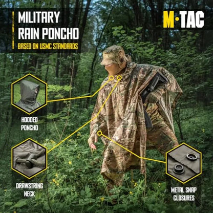 M-Tac Tactical Rain Poncho - Army Military Poncho Shelter - Waterproof Ripstop Camping Hiking Outdoor Hunting Rain Ponchos