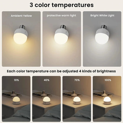 2PCS Rechargeable Light Bulbs Remote Control Battery Operated Light Bulb with Timer, Dimmable, 3 Color Temperatures