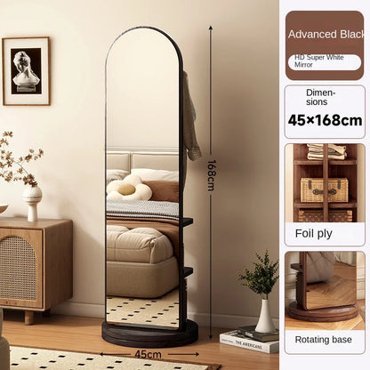 Full-length mirror with coat rack, rotating floor mirror, home bedroom dressing mirror, fitting mirror, multi-function mirror