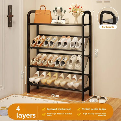 Steel shoe rack household door simple storage space saving metal multi-layer narrow shoe cabinet