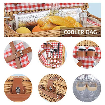 Wicker Picnic Basket for 2 Person Willow Hamper Basket Sets with Insulated Compartment Handmade 2 Person Picnic Basket Classica